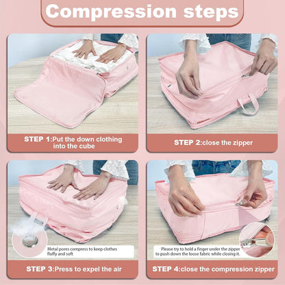Extra Large Compression Packing Cubes for Travel Essentials, 2 Pack Expandable Travel Cubes for Packing Bags Suitcase Organizer, Pink