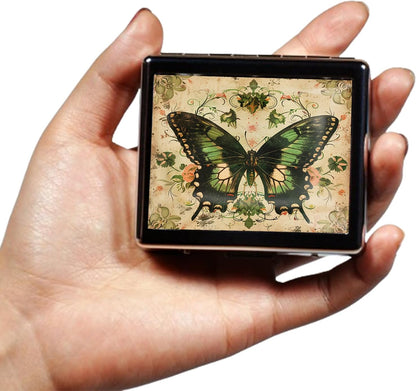 Cute and Portable Metal Pill Organizer – 8 Compartments, Elegant Chrome Finish, Ideal for Travel and Daily Use (Vintage Butterfly)
