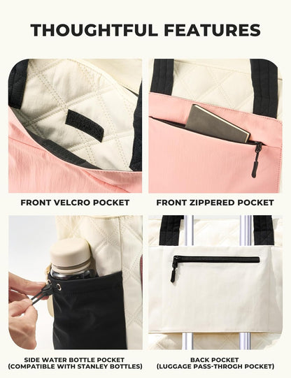 Tote Bag for Women, Lightweight Puffer bag with Zipper & Compartments, Quilted Shoulder Bag for Work, Travel,Gym