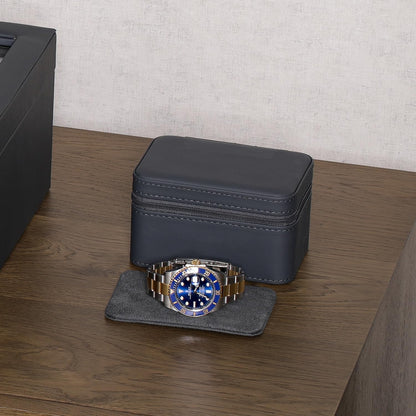 ROTHWELL 2 Watch Travel Case for Men | Compact PU Leather Protective Box with Microsuede Interior | Fits Watches & Smartwatches Up to 55mm (Carbon)