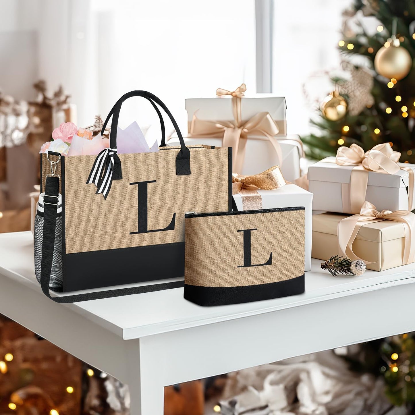 BAGAIL Initial Tote Bag, Personalized Birthday Gifts for Women, Teacher, Friends, Mom, Wedding, Monogrammed Beach Bag