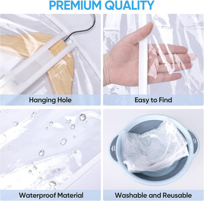 BALEINE 48'' Clear Garment Bags, 6 Packs PEVA Dress Bag for Closet Clothes Dresses Suit Coats Storage (Clear, 6PK)