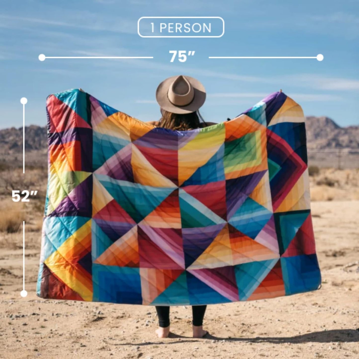 Rumpl Original Puffy Blanket - Warm, Water-Resistant Camping Blanket with 100% Recycled Synthetic Insulation, 52"x75", Original Puffy V1, Arizona Fade