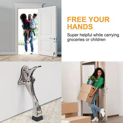 4 Packs Heavy Duty Kickdown Door Stopper, One Touch Adjustable Kickdown Door Stop for Heavy Doors, 4 in Metal Door Kickstand with Rubber Tip & Wall Protectors for Wide Doors