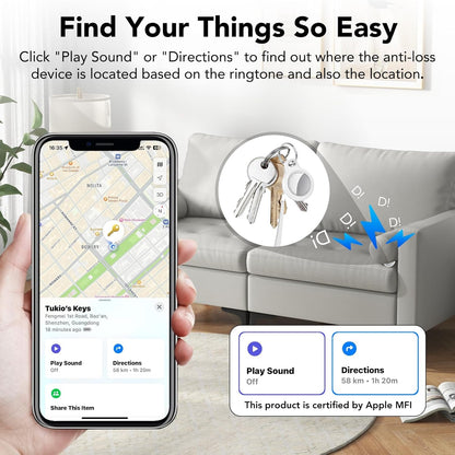 2025 New [Apple MFi Certified] (iOS Only) Air Tracker Tags-4 Pack, Bluetooth Tracker for Apple Find My, Replaceable Battery, Key Finder and Item Locator Smart Tag for Keys, Bags, Luggage, Pet (White)