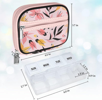 Serfeymi Weekly Travel Pill Organizer Pill Case for Purse with Removable 7 Day Pill Box, Fashionable Travel Medicine Organizer Pill Container for Medicine, Vitamin, Supplement - Pink 03