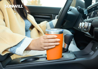 SUNWILL Travel Coffee Tumbler 20 oz, Insulated Mug with Lid, Stainless Steel Cup for Hot and Cold Drinks, Powder Coated Orange