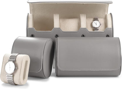 Oirlv PU Leather Watch Box for Mens Watch Organizer Case Jewelry Gift Box for Birthday Fathers Day Anniversary(2 slots, Grey)