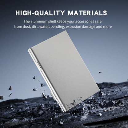 Aluminum SD Card Case, 21Slots Ultrathin SD Card Holder, Memory Card Storage Holder, Fit for 3 SD Card, 18 Micro SD Card, Silver