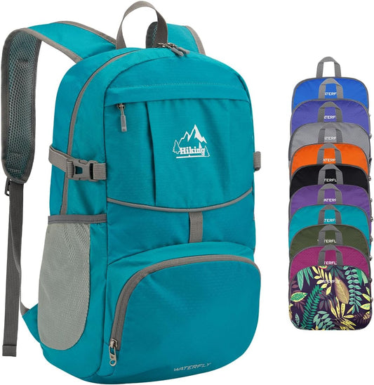 WATERFLY Hiking Foldable Daypack Backpack: 25L Ultra Lightweight Packable Waterproof Outdoor Travel Day Pack for Woman Man
