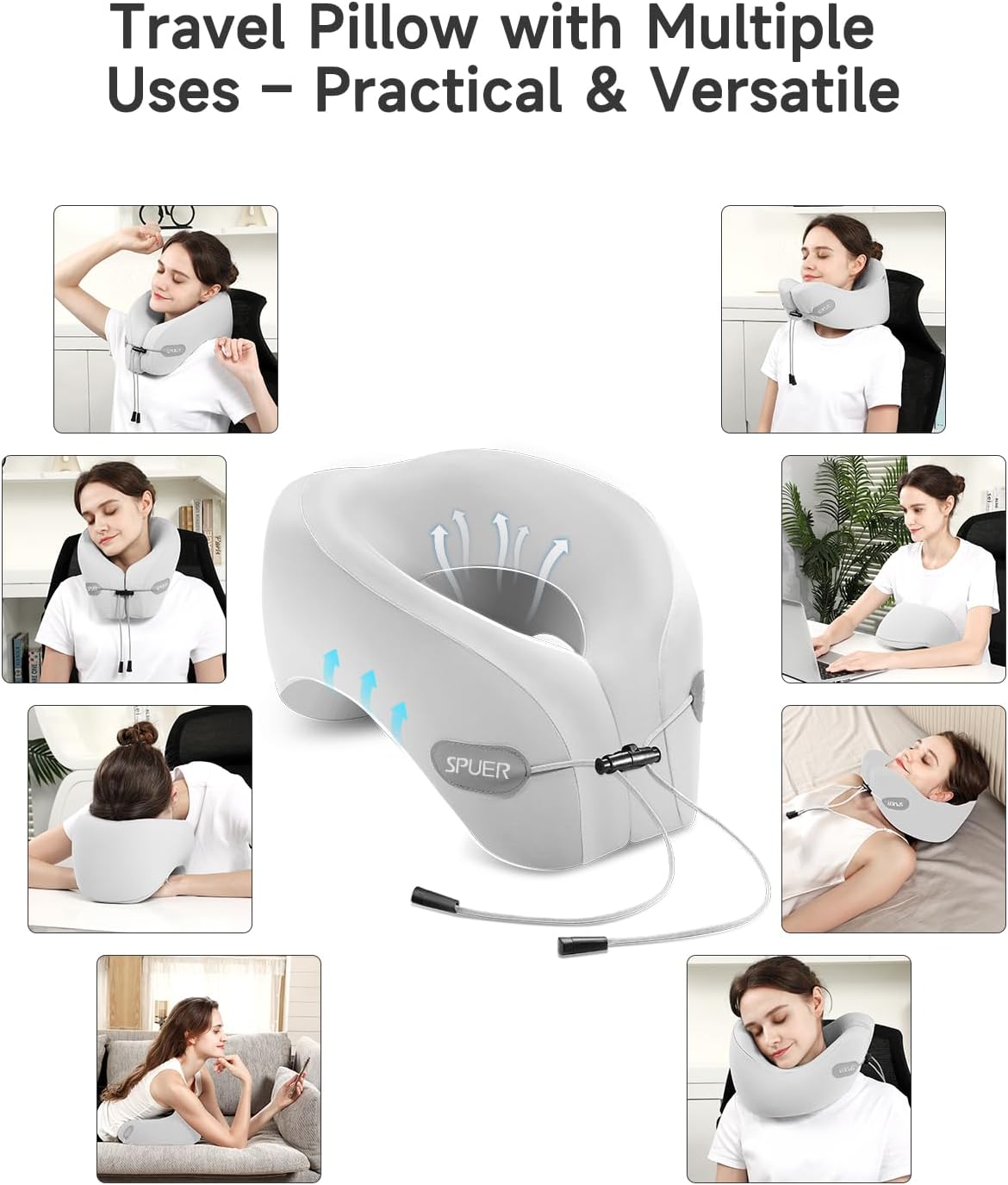 Travel Pillow – Neck Pillow Airplane, Travel Pillows for Airplanes, Airplane Travel Accessories with Eye Mask, Earplugs, Ergonomic Memory Foam Neck Pillow for Sleeping, Flights, Cars, Office (Gray)
