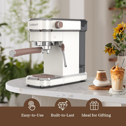 Espresso Machine, Expresso Coffee Machines for Home, 20 Bar Cafetera Espresso with Milk Frother Steam Wand, Compact Small Coffee Maker for Latte and Cappuccino (Pear White, Stainless Steel, Gift)