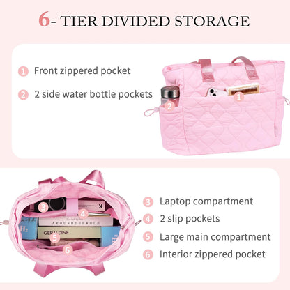 TOPEAST Tote Bag for Women, Large Puffer Tote Bag with Zipper, Lightweight Work Bags for Women, Quilted Bags for Nurse Travel