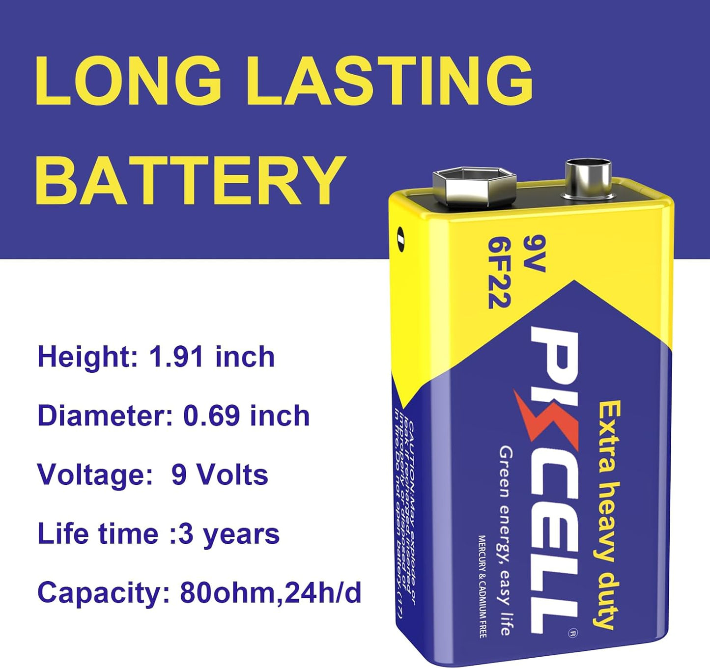 PKCELL 9V Battery Carbon Zinc for Smoke Detectors 6F22 Battery, 10-Year Shelf Life，Ultra Long-Lasting(16PCS)