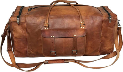 Leather 24 Inch Luggage Handmade Duffel Bag Carryall Weekender Travel Overnight Gym Sports Carry On Duffel Bag For Men And Women
