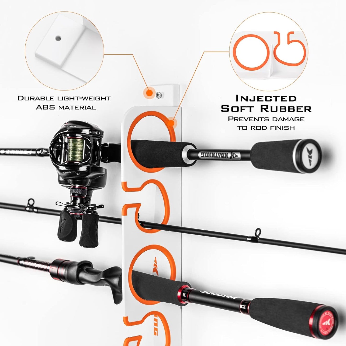 KastKing SafeGuard Fishing Rod Holder for Garage, Wall or Ceiling Mounted Fishing Rod Rack Storage Organizer, Fishing Pole Holder Holds 6 Rods or Combos in Less Than 18 Inches