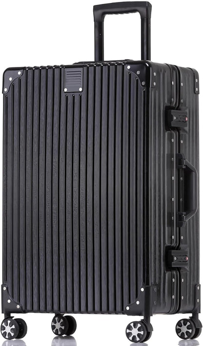 HotWay 3-Piece Luggage Sets with Aluminum Frame, PC Hard Shell Suitcase with Spinner Wheels and TSA Lock, Large Suitcase for Travel, Black