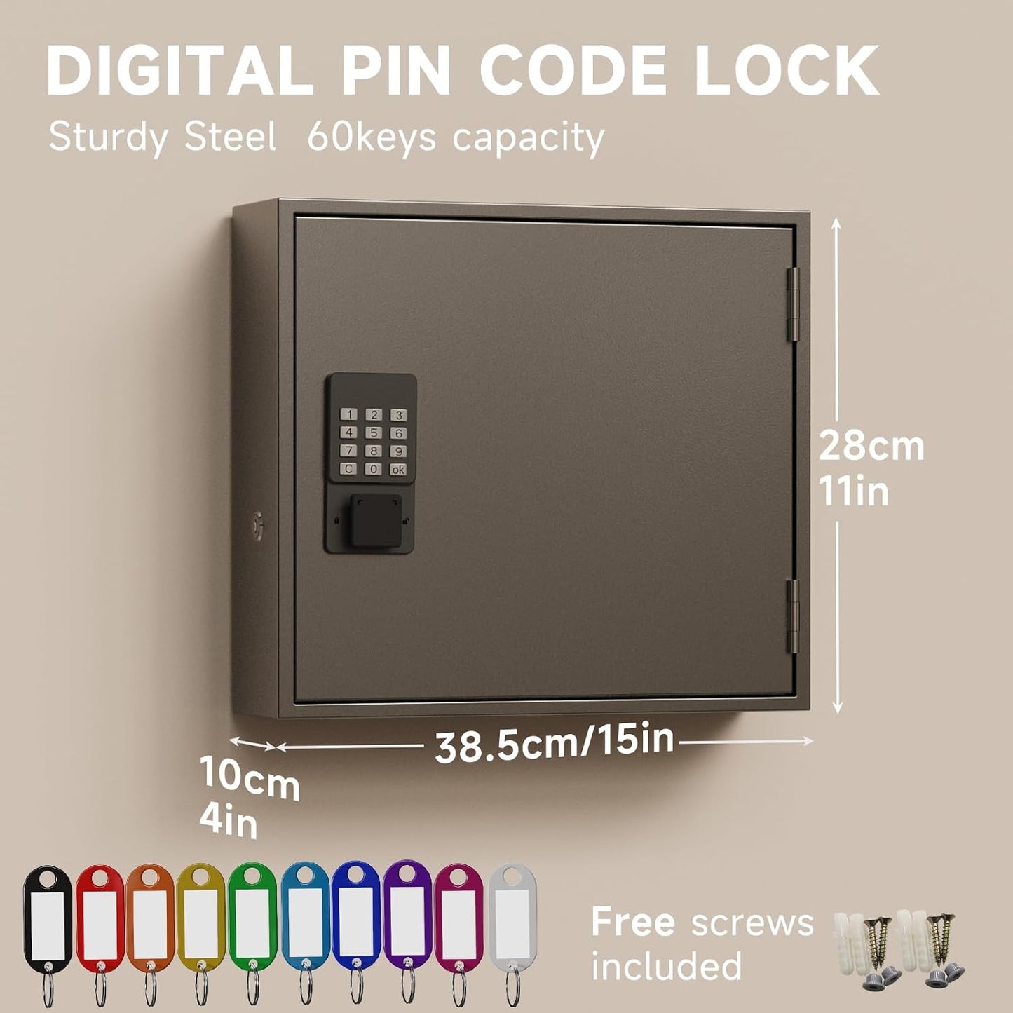 WeHere Smart Key Lock Box, Wall Mounted Key Cabinet with 90 Key Tags, Bluetooth App Control, OTP & Password Unlock, Wi-Fi Remote Unlock (Bridge Required), Steel Key Safe for Office Home Business