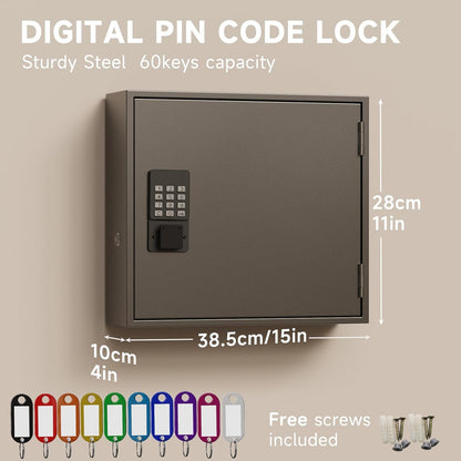 WeHere Smart Key Lock Box, Wall Mounted Key Cabinet with 90 Key Tags, Bluetooth App Control, OTP & Password Unlock, Wi-Fi Remote Unlock (Bridge Required), Steel Key Safe for Office Home Business