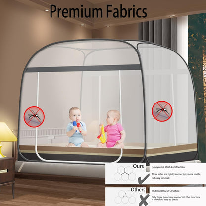 CMINGJ Mosquito Net for Bed, Portable pop up Mosquito Netting with Bottom, Free Installation-Suitable for Bedroom, Camping, Folding Portable Design for Baby Adults (Gray & Gray Bottom Edge)