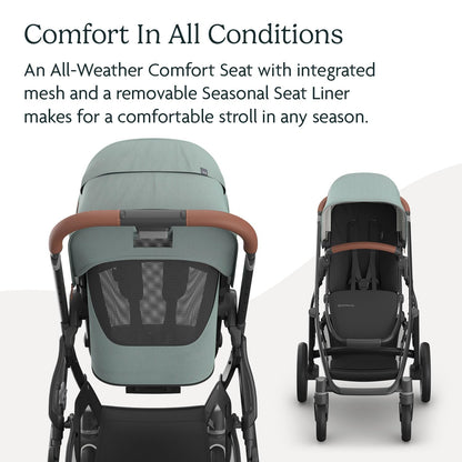 UPPAbaby Vista V3 Stroller - Full-Size Single-to-Double Stroller System - Toddler Seat, Bug Shield, Rain Shield, and Storage Bag Included - Kenzi (Mystic Aqua/Carbon Frame/Saddle Leather)