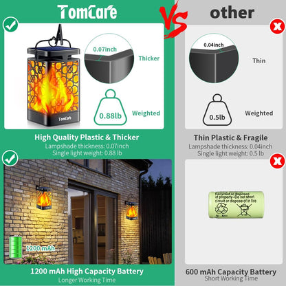 TomCare Solar Lights Upgraded Solar Lantern Flickering Flame Outdoor Hanging Lantern Decorative Lighting Solar Powered Waterproof LED Flame Umbrella Lights for Patio Garden Deck Yard, 4 Pack