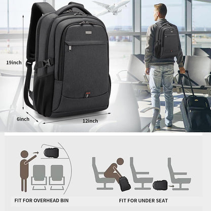 DUSLANG 17 Inch Laptop Backpack for Travel Water Resistant College Backpack for Men/Women Laptop Bag with USB Charging Port and Red Hat Metal America Back MAGA Cap Keychain for Backpack, Black