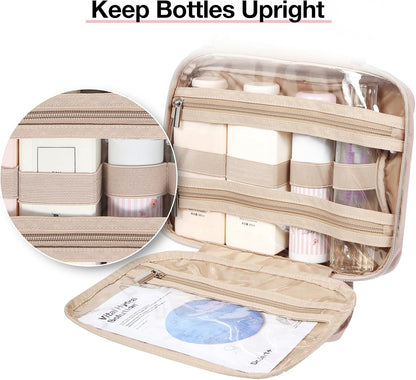 BAGSMART Toiletry Bag Hanging Travel Makeup Organizer with TSA Approved Transparent Cosmetic Bag Makeup Bag for Full Sized Toiletries, Large-Pink