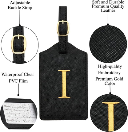 Luggage Tag PU Leather for Suitcase Baggage Handbag Travel Bag Label Suitcase Tag Label Tag w. Name Card & Privacy Cover (I)