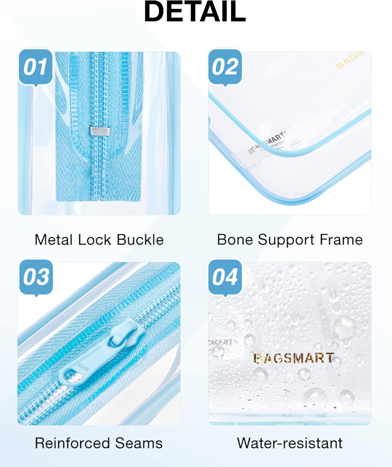 BAGSMART Clear Toiletry Bag, 3 Packs TSA Approved Water-resistant Quart Size Travel Organizer, Airport Airline Travel Essential Carry-On Makeup Cosmetic Bags for Women, Blue