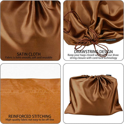 6 Pack Dust Bags for Handbags Silk Dust Cover Bag for Handbags Purses Shoes Boots, Silk Dustproof Drawstring Bag Travel Storage Pouch (Brown, 23.6 × 19.6 in)