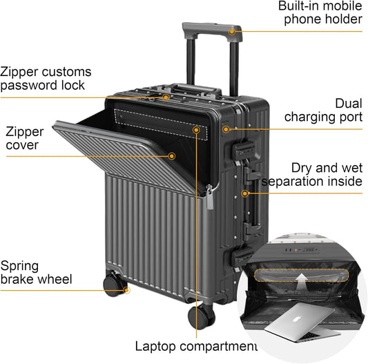 Hard Shell Luggage 20 Inch Travel Suitcase, 22x14x9 Airline Approved with TSA Lock, ABS Aluminum Frame, Lightweight Travel Luggage 20'' 24'' 26'' Carry-on Luggage (Upgraded Grey, 20 Inch)