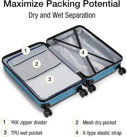 KYME Luggage Sets 2 Piece Hardshell 22"/26" Suitcase with Spinner Wheels Hardside Suitcases Sets with TSA Lock Lightweight Travel Luggage Set with Cup Holder for Women Men Blue