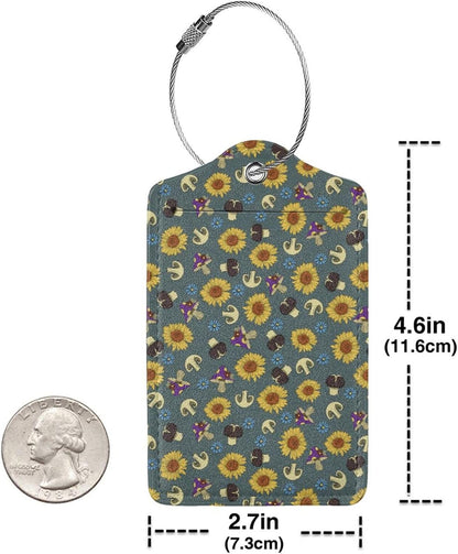 Sewant Mushrooms Leather Luggage Tag with Stainless Steel Ring, Fun Name Id Card Cover Travel Bag Tag Set, Suitable for Travel Bag Luggage Women Men 4 PCS