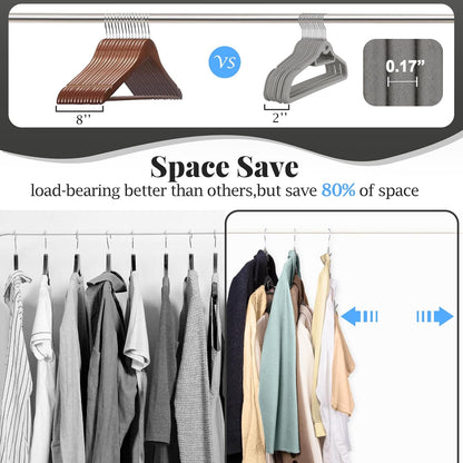Velvet Felt Stackable Hangers 50 Pack, Non Slip, with 360° Swivel Hook, Ultra Thin and Space Saving for Suits, Shirts, Coats, 15Lbs Capacity Heavy Duty, Gray