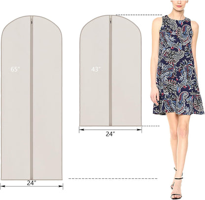 Zilink 65'' Dress Bags for Gowns Long Clear Garment Bags for Hanging Clothes Foldable Dress Covers Garment Bag for Closet Storage and Travel - Beige, 3 Pack
