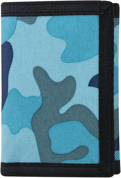 NEICY RFID Blocking Canvas Wallet for Men and Women - Camo Trifold Outdoor Sports Wallets with Magic Sticker for Teen Kids (Camo Blue)
