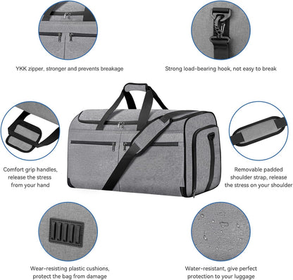 Carry on Garment Bag for Travel, Bukere Convertible Travel Duffel Suit with Shoe Compartment, Detachable Shoulder Strap, 2 in 1 Weekender Men Women