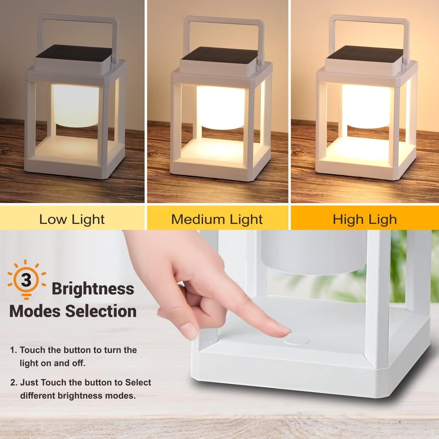 LETRY Outdoor Table Lamp, 3-Level Brightness LED Nightstand Lantern, Portable Rechargeable Solar Lamp IP44 Waterproof, Touch Control Outdoor Cordless Lantern for Patio/Walking/Reading/Camping