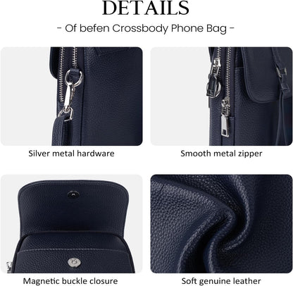 befen Genuine Leather Small Crossbody Bags for Women, Multi Pocket Cell Phone Crossbody Purse with RFID Blocking Card Slots