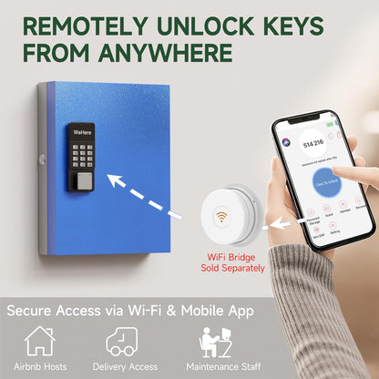 WeHere 32 Key Lock Box Wall Mount, APP Bluetooth/One Time Password Share/Wi-Fi Remote/Fixed Code/Key Unlock, Smart Key Cabinet, Key Organizer Box for Apartment, Home, Office, School Key Manage
