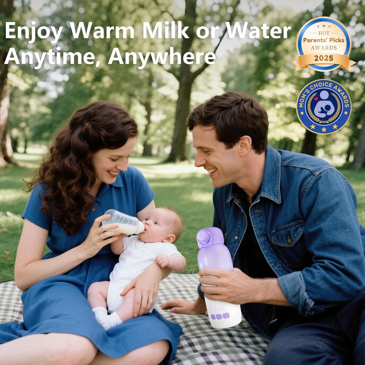 Portable Bottle Warmer for Travel, Large 12oz Capacity with Dual Heating Modes for Breast Milk & Water, Smart Temperature Control, Baby Bottle Warmer for Travel, Gifts for New Mom, Purple