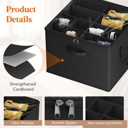 Lifewit Shoe Storage Organizer for Closet, Fits 12-16 Pairs, Large Shoe Box Storage Containers with Clear Cover and Reinforced Handles, Foldable Storage Bins Fit for Boots Heels Sneakers, 2 Pack Black