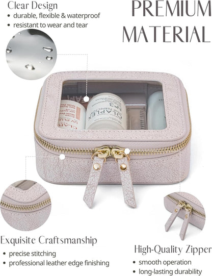 Popvibe Clear Makeup Bag Travel Cosmetic Case Transparent Toiletry Bag with Zipper, Portable Make Up Organizer Traveling Compact Car Bag for Essentials