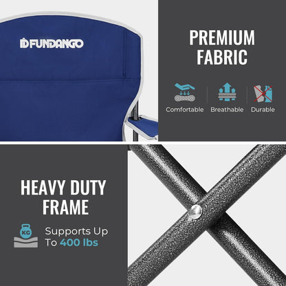 FUNDANGO Folding Camping Chair with Table, Portable Heavy Duty Outdoor Padded Chairs for Adults with Cup Holders for Lawn Beach Picnic Outside Travel (Blue)