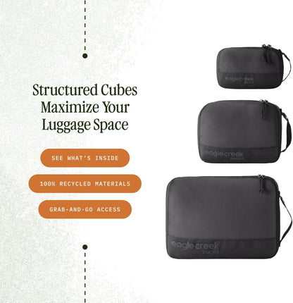 Eagle Creek Pack-It Reveal Cube Set - Packing Cubes for Compartmentalizing Luggage - Durable - Ultra-Lightweight - Water-Resistant - Easy Grab Zipper Pull - Mesh Windows - Black - XS/S/M