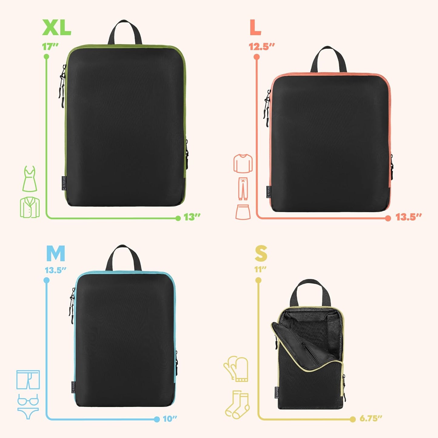 Compression Packing Cubes Travel, 4 Set/6 Set Packing Cubes for Carry on Suitcase, Suitcase Organizer Bags Set, Compression Bags Travel, Best Travel Packing Cubes Compression - with Inside Pockets