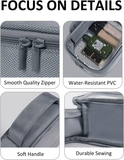Moyad TSA Approved Clear Toiletry Bag with Handle, 3 Pack Quart Size 3-1-1 Liquids Pouch for Travel, Transparent Makeup & Cosmetic Organizer for Women Men, Grey