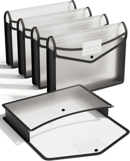 ThinkTex Plastic Expanding File Folder, Transparent envelopes with Snap Closure, No Dividers, Large Capacity, Fit Letter/A4 Size - 5 Packs
