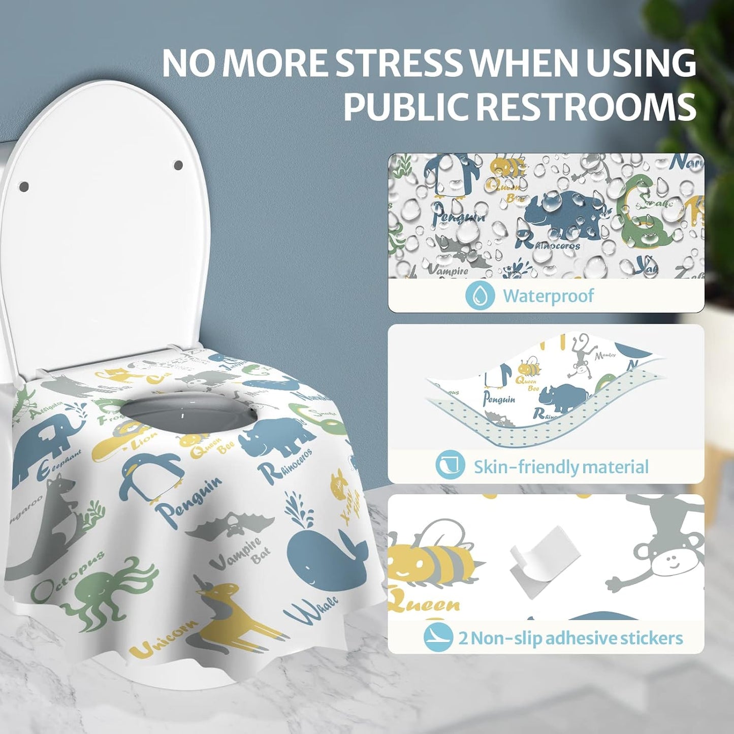 Blissful Diary 20 Pcs Toilet Seat Covers Disposable for Toddlers & Adults, Extra Large Waterproof, Portable Package for Travel, Kids Potty Training